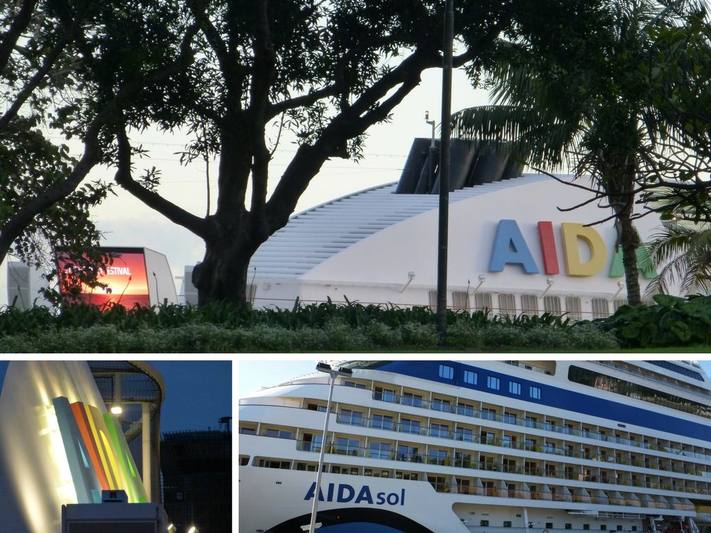 Das Bild zeigt eine Collage mit verschiedenen Ansichten der AIDAsol. Diese Kreuzfahrt hatten wir über JUST AIDA First Minute gebucht.