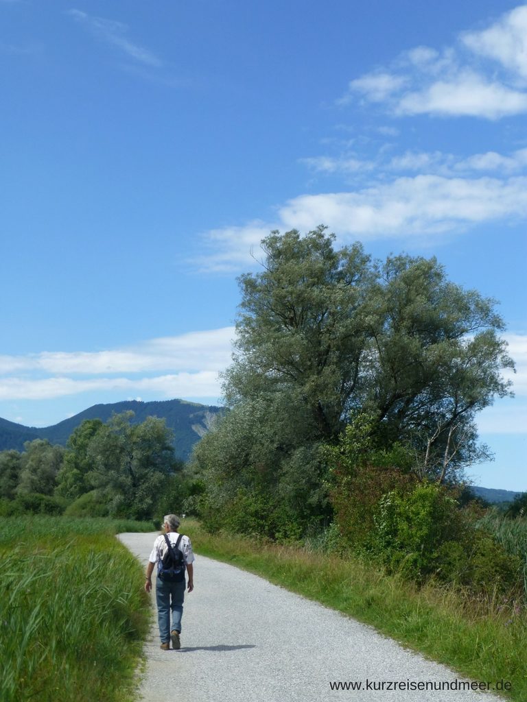 Das Bild zeigt meinen Schwiegervater auf einem Wanderweg im Murnauer Moos